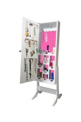 First Mobilya - Trendy (YK) - Kurulu - Ayaklı - Takı dolabı - Gövde Beyaz / Kumaş Pembe