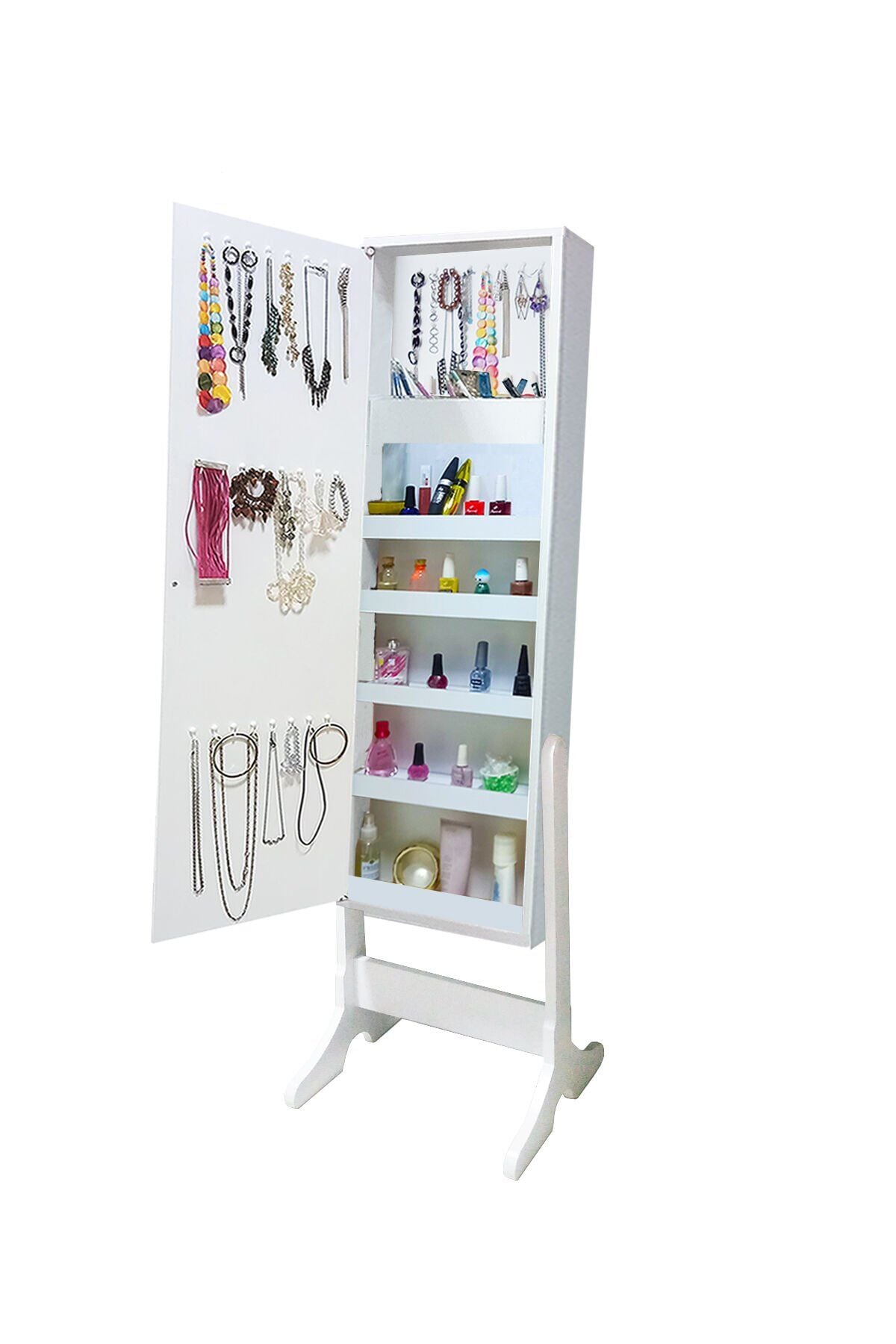 Kartopu Demonte Ayaklı Aynalı Takı Dolabı Hediyelik Çok Amaçlı Takı Dolabı Beyaz