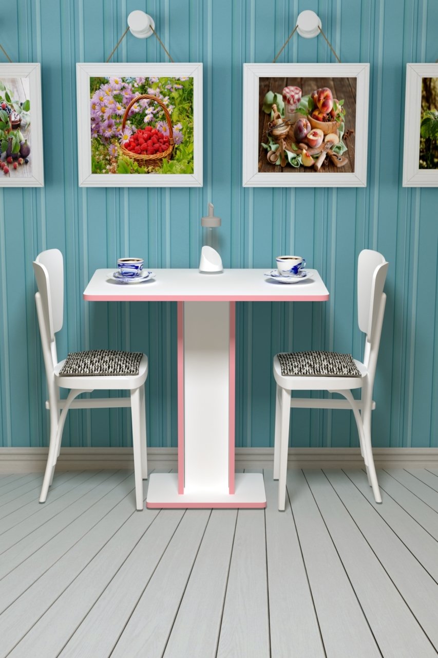 Leylak - Hediyelik - Çok Amaçlı Masa - Beyaz Gövde Beyaz-  Pvc Bant Pembe