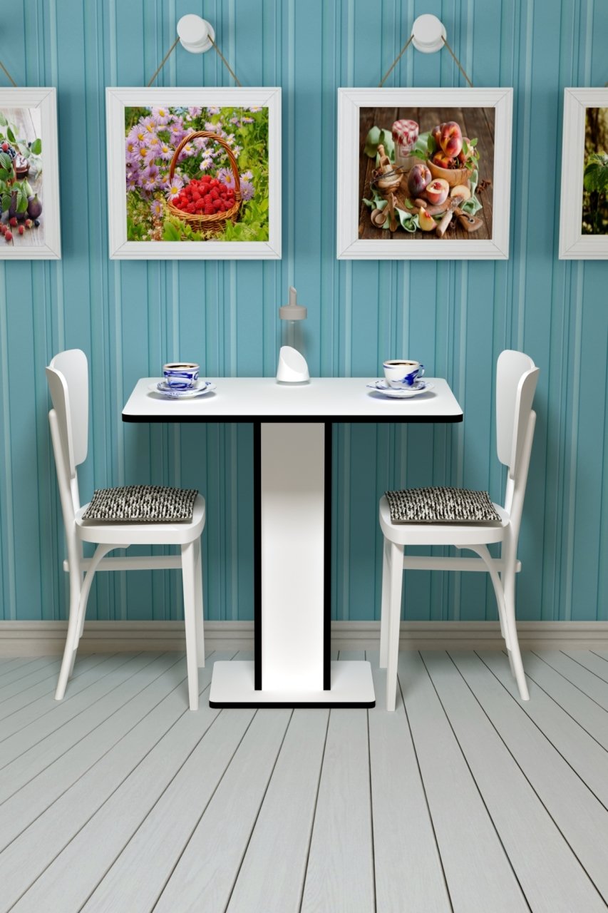 Leylak - Hediyelik - Çok Amaçlı Masa - Beyaz Gövde Beyaz-  Pvc Bant Siyah