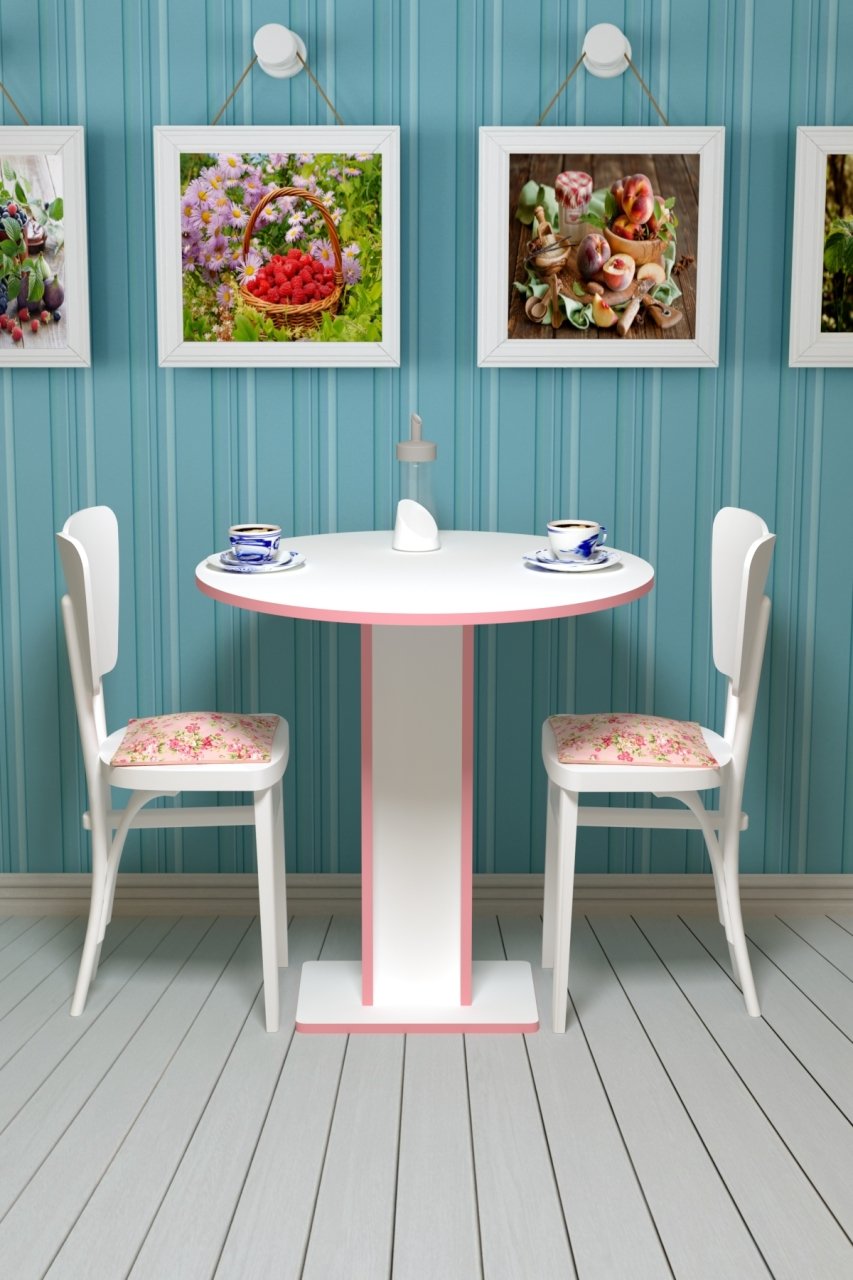 Sümbül - Hediyelik - Çok Amaçlı Masa - Beyaz Gövde Beyaz-  Pvc Bant Pembe