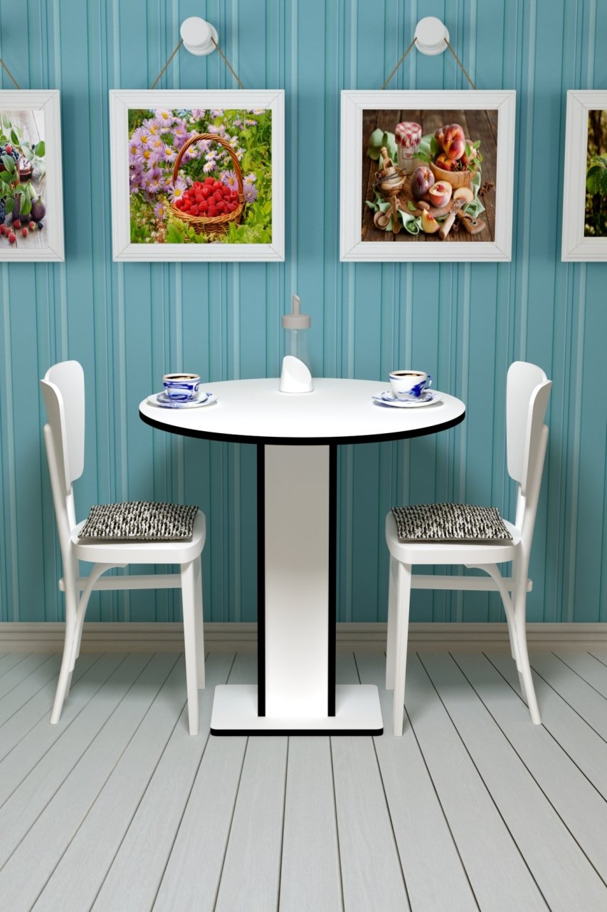 Sümbül - Hediyelik - Çok Amaçlı Masa - Beyaz Gövde Beyaz-  Pvc Bant Siyah