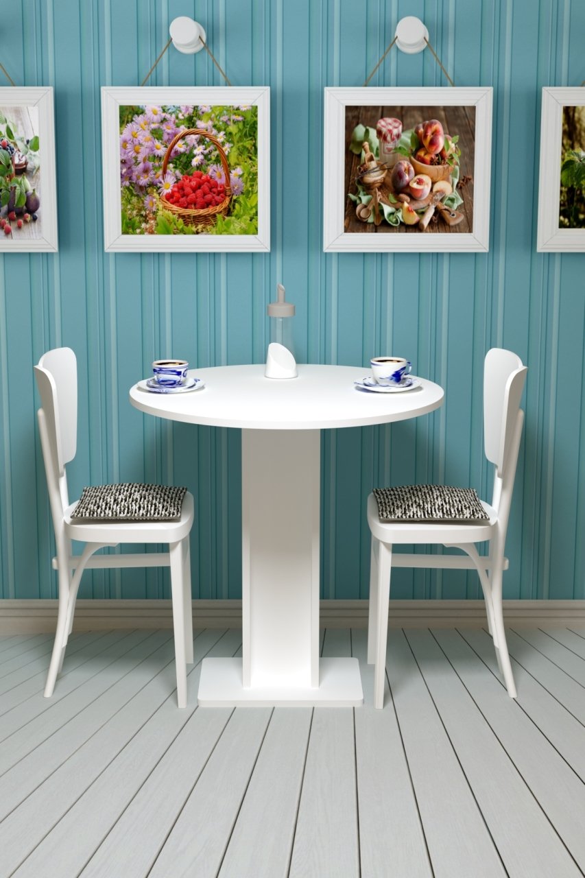 Sümbül - Hediyelik - Çok Amaçlı Masa - Beyaz Gövde Beyaz- Pvc Bant Beyaz