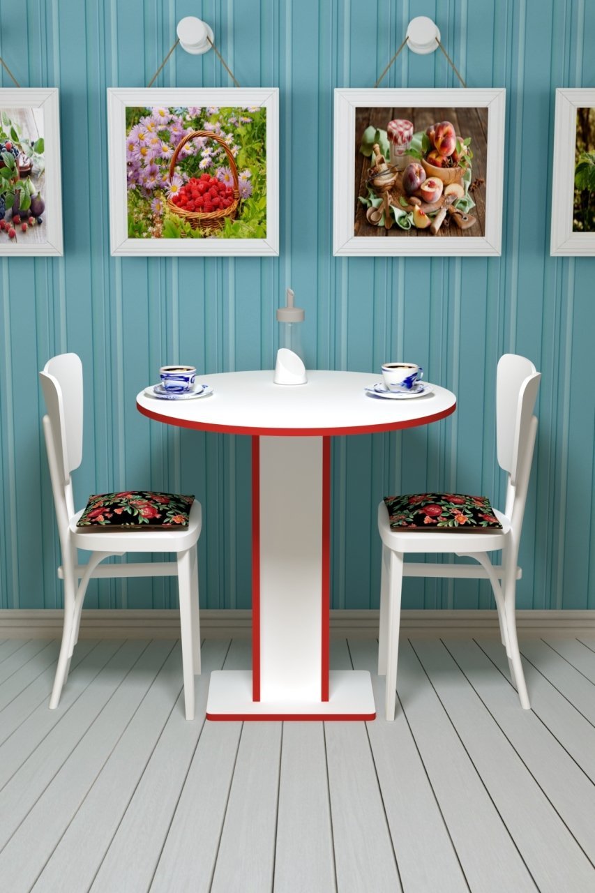 Sümbül - Hediyelik - Çok Amaçlı Masa - Beyaz Gövde Beyaz- Pvc Bant Kırmızı