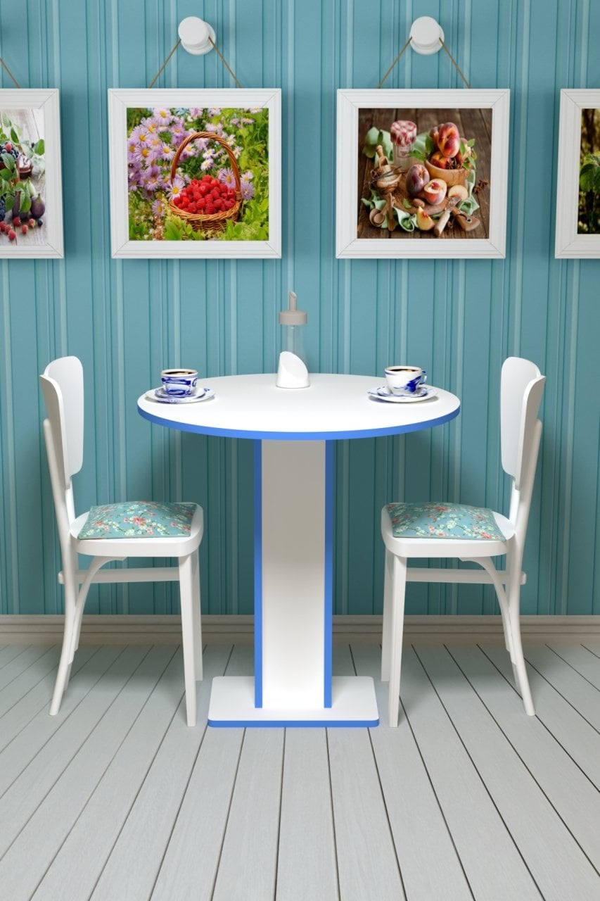 Sümbül - Hediyelik - Çok Amaçlı Masa - Beyaz Gövde Beyaz- Pvc Bant Mavi