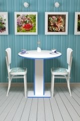 Sümbül - Hediyelik - Çok Amaçlı Masa - Beyaz Gövde Beyaz- Pvc Bant Mavi