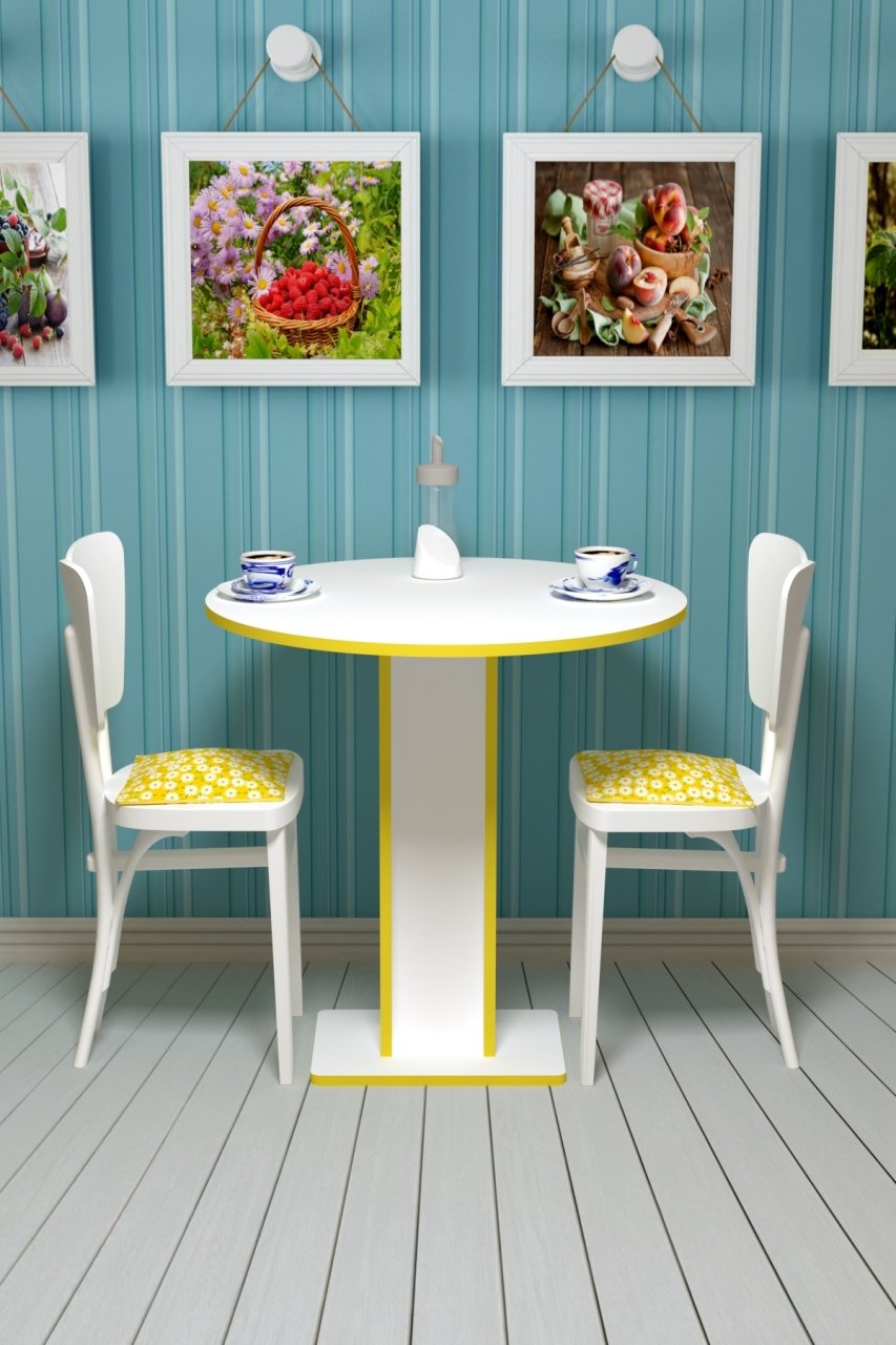 Sümbül - Hediyelik - Çok Amaçlı Masa - Beyaz Gövde Beyaz- Pvc Bant Sarı