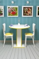 Sümbül - Hediyelik - Çok Amaçlı Masa - Beyaz Gövde Beyaz- Pvc Bant Sarı