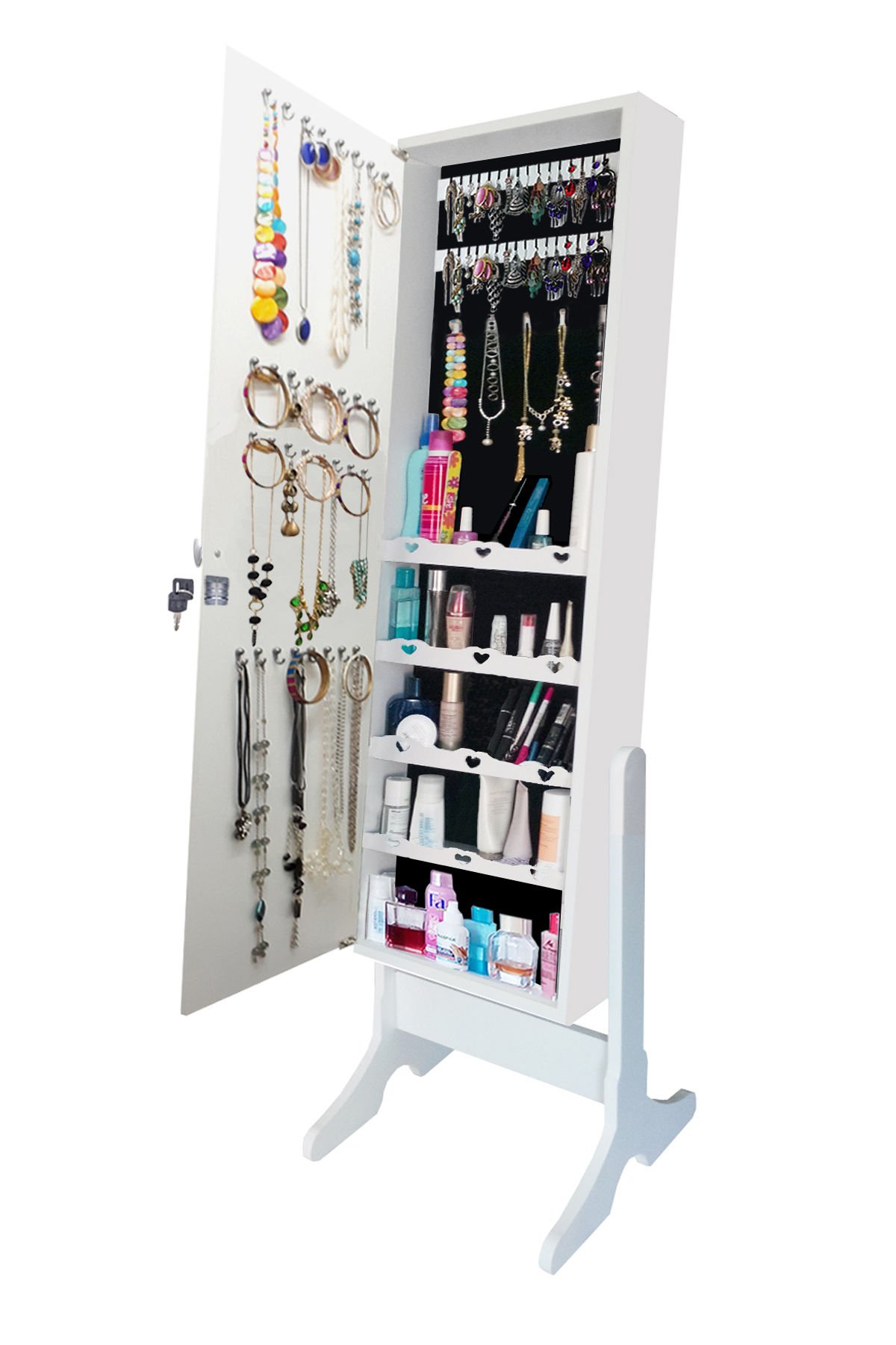 First-Mobilya-Number one- Kalpli - Kilitli-Demonte-Ayaklı-Aynalı-Takı-Dolabı-Hediyelik-Çok-Amaçlı-Takı-Dolabı-Beyaz-101.YLDZ.92