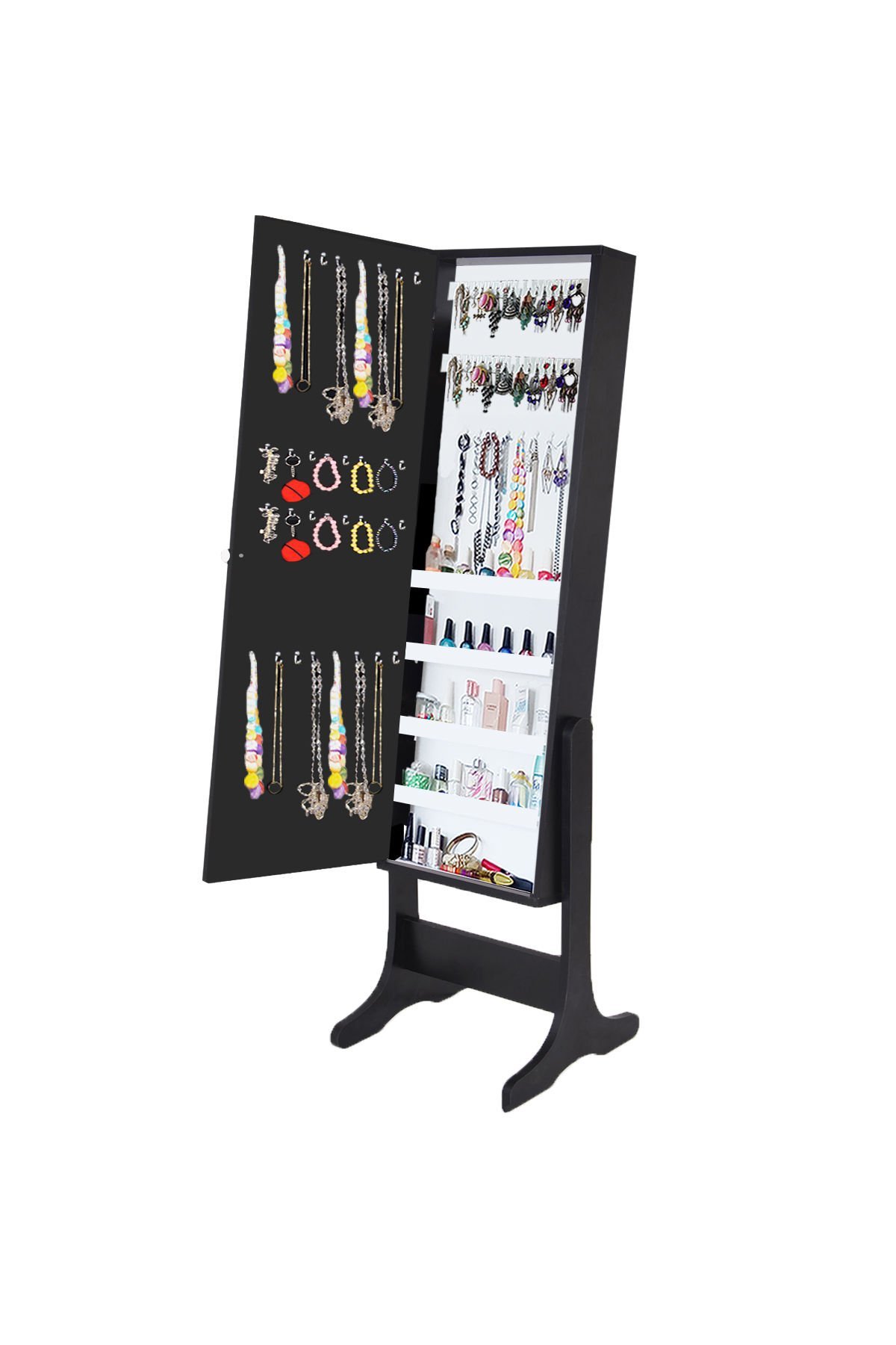 First Mobilya - Number One - Siyah - Demonte - Çok Amaçlı - Ayaklı - Aynalı Hediyelik Çok Amaçlı Takı Dolabı - Siyah 111.01.08.092