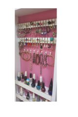 First Mobilya Number One -YK- Demonte Ayaklı Aynalı Takı Dolabı Hediyelik Çok Amaçlı G-Beyaz K-Pembe