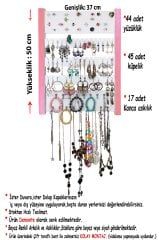 Takı Dolabı - Anemon - Duvar tipi Takı Organizatörü - Beyaz/Pembe